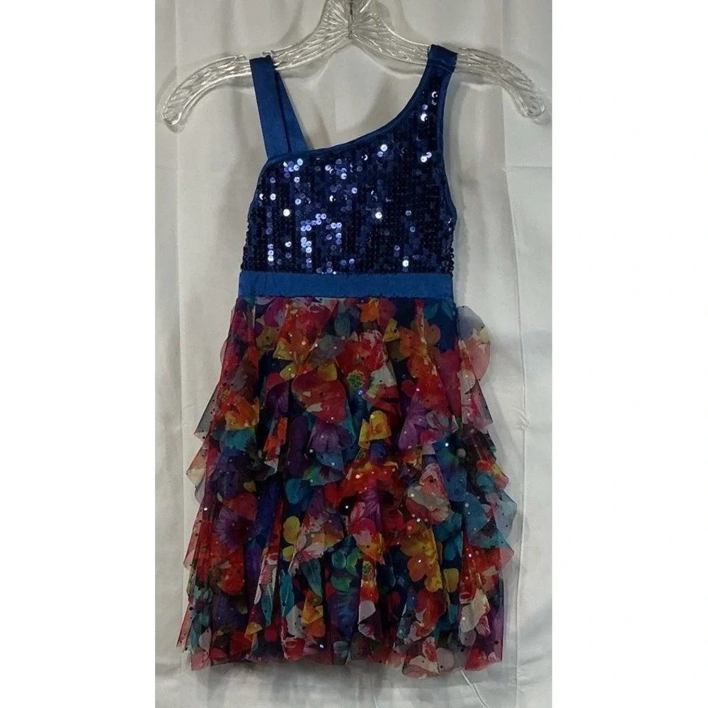 Excellent Outstanding Justice Dress Blue Sequenced Top Size 7